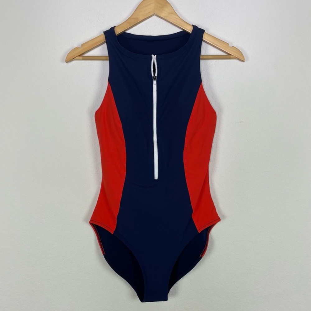 Athleta One Piece Zip Up Swimsuit